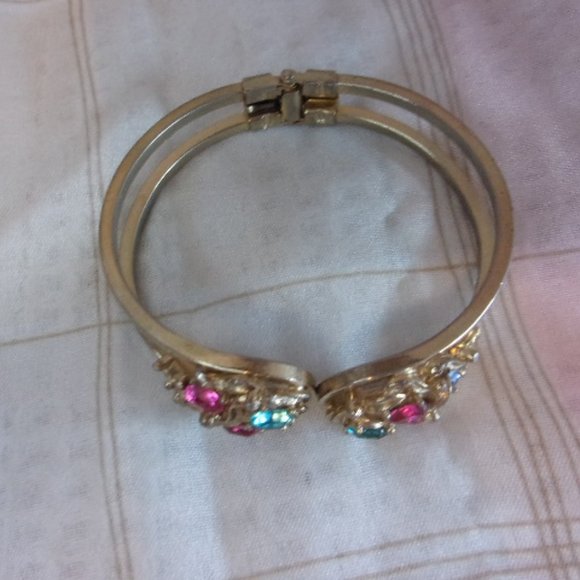 Multi Color Rhinestone Gold Tone Clamp Bracelet - Picture 10 of 12